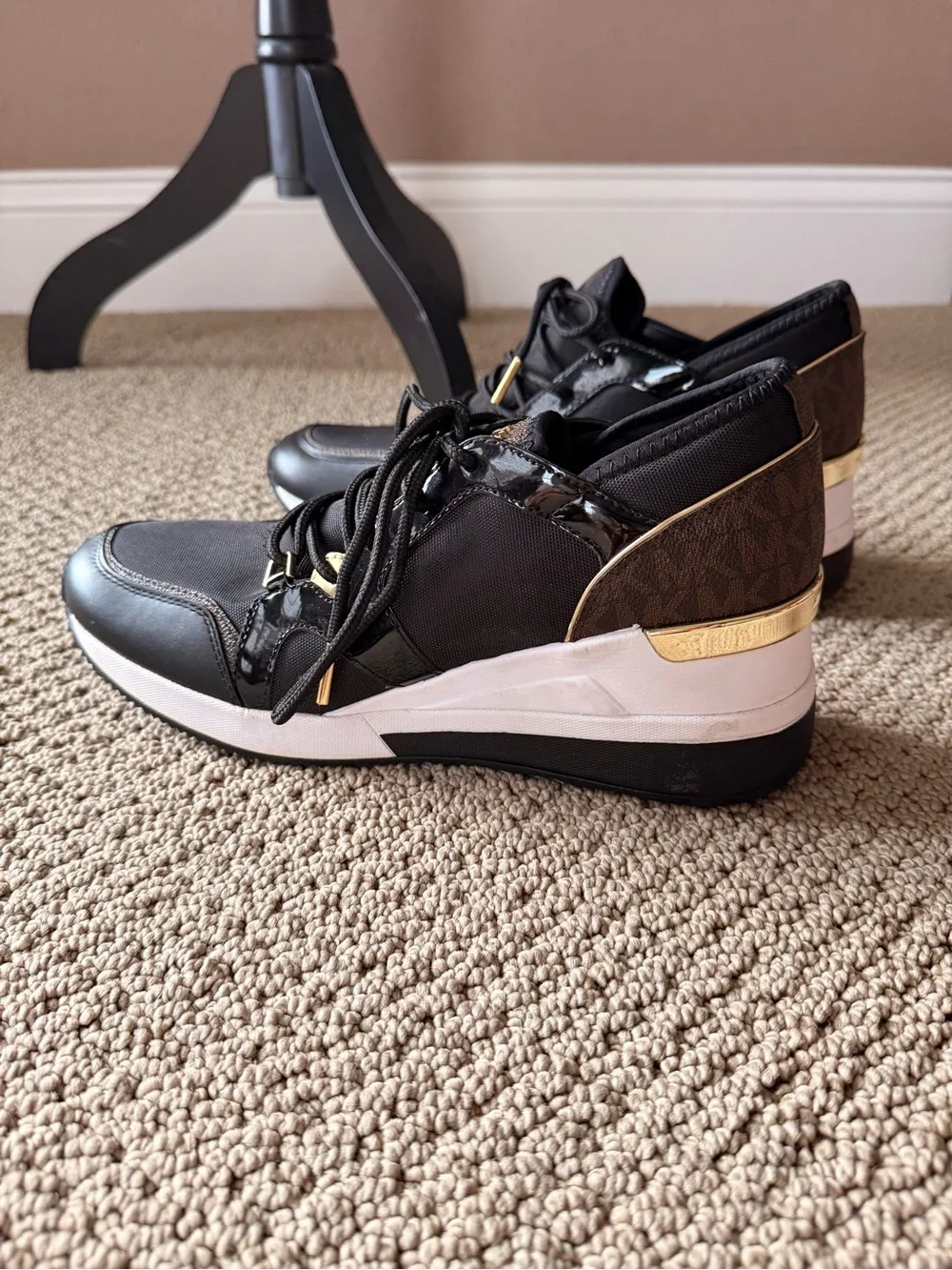 Michael Kors Black Lace up Tennis Shoes with Gold Accents